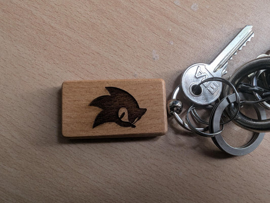 Laser Engraved Sonic Wooden Keychain - Gamer Gift