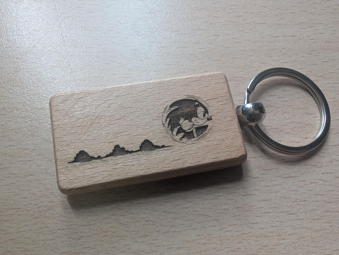Laser Engraved Sonic the Hedgehog Wooden Keychain - Fan Gift