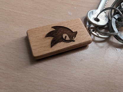 Laser Engraved Sonic Wooden Keychain - Gamer Gift