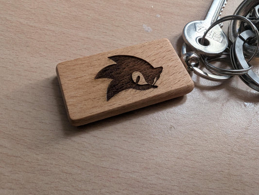 Laser Engraved Sonic Wooden Keychain - Gamer Gift