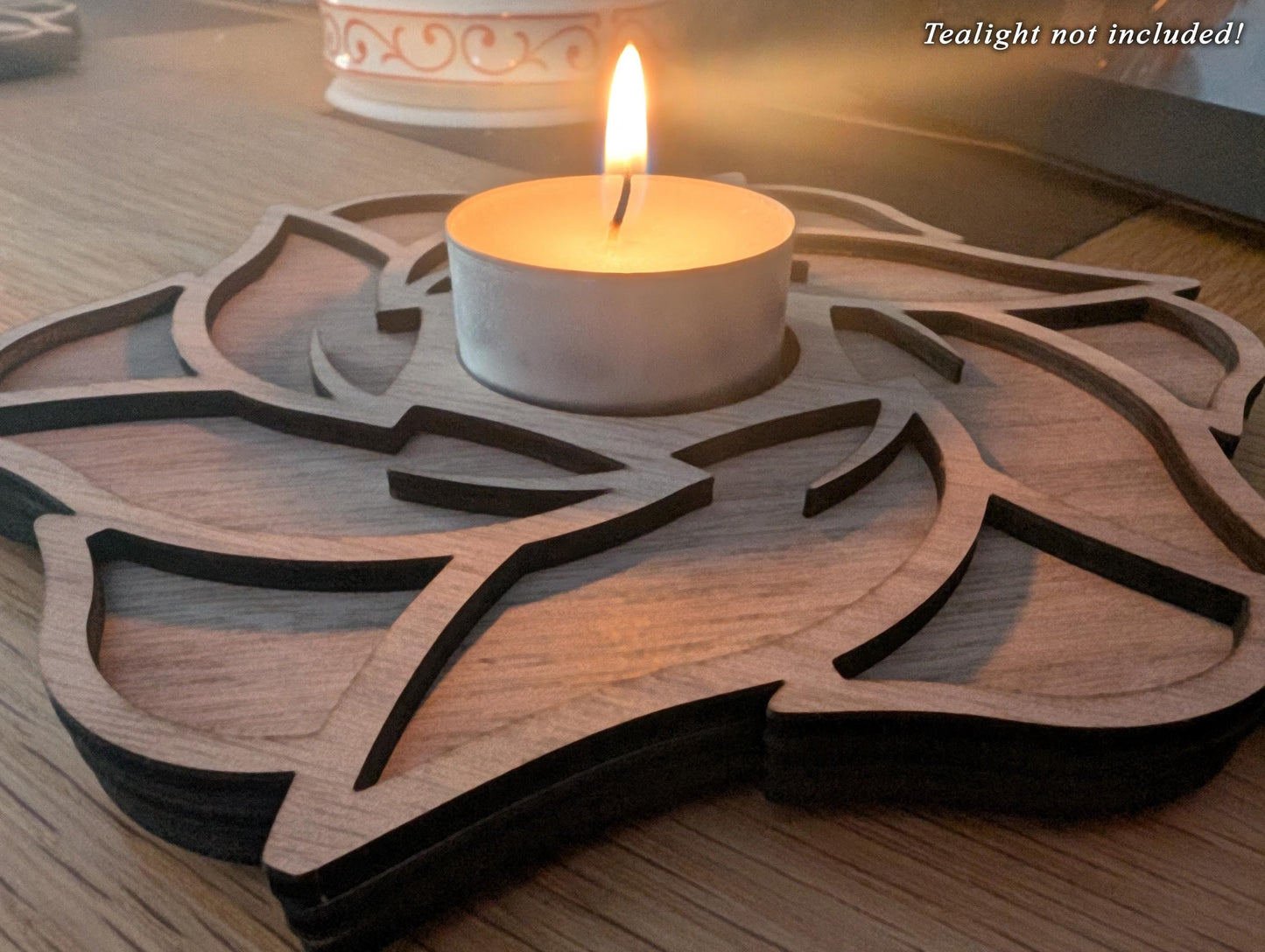 Wooden Lotus Tealight Holder – Handmade Layered Wood Candle Holder (Single or Pair)