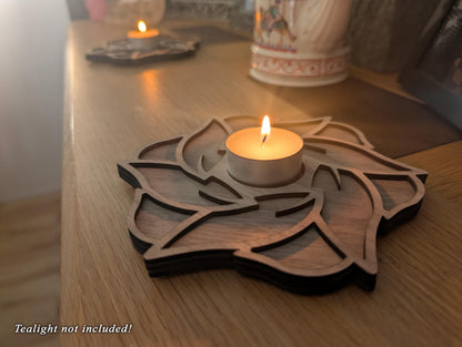 Wooden Lotus Tealight Holder – Handmade Layered Wood Candle Holder (Single or Pair)