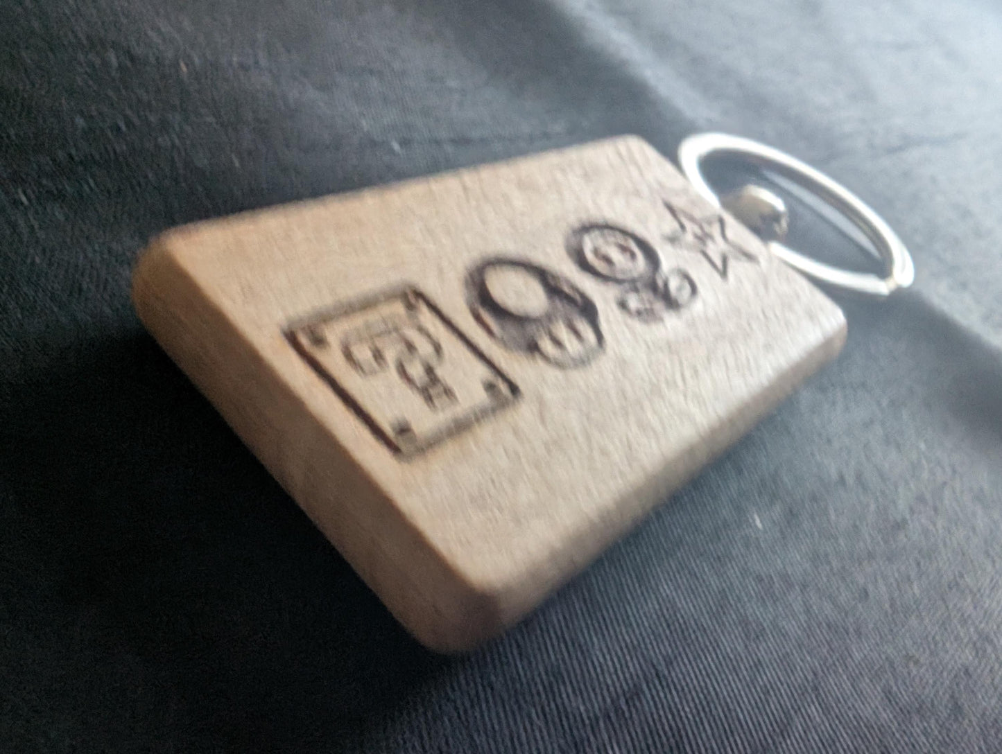Laser Engraved Mario Power-up Wooden Keychain - Fan Gift