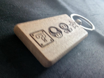 Laser Engraved Mario Power-up Wooden Keychain - Fan Gift