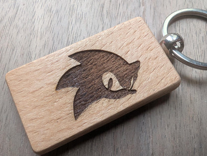 Laser Engraved Sonic Wooden Keychain - Gamer Gift