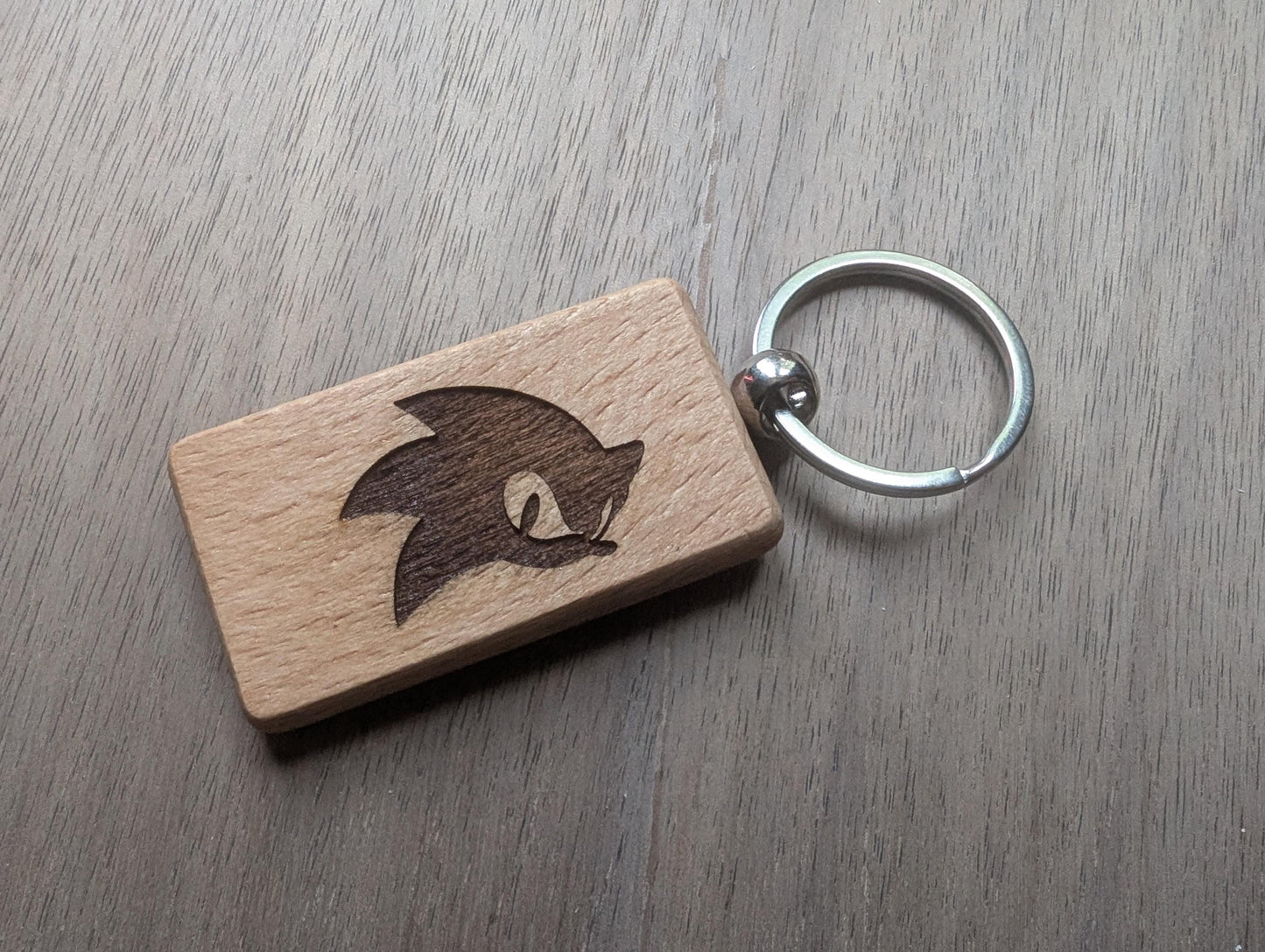 Laser Engraved Sonic Wooden Keychain - Gamer Gift