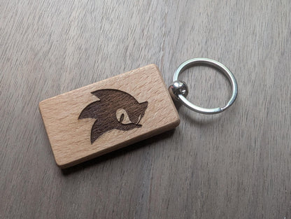 Laser Engraved Sonic Wooden Keychain - Gamer Gift