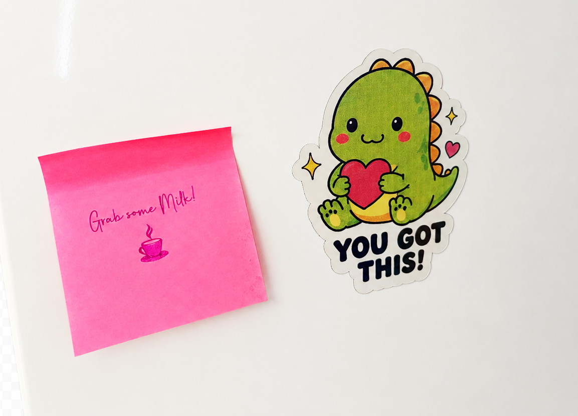 You got this! Dinosaur Fridge Magnet | Cute Motivational Kitchen Magnet | Kawaii Dino Gift | Positive Mental Health Gift