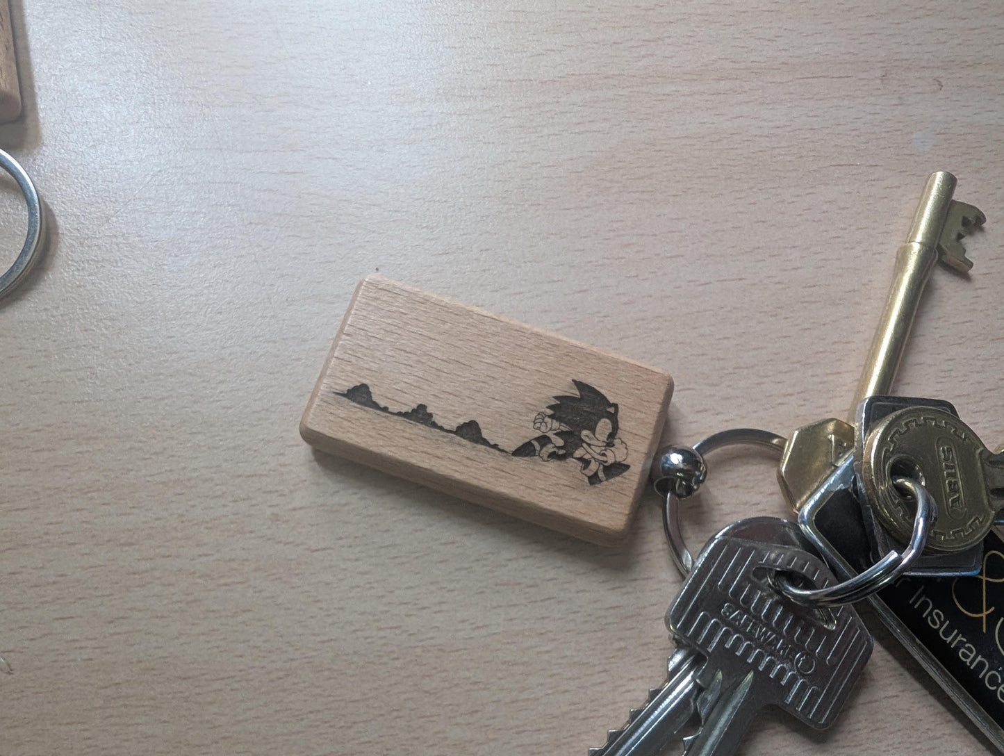 Laser Engraved Sonic the Hedgehog Wooden Keychain - Fan Gift