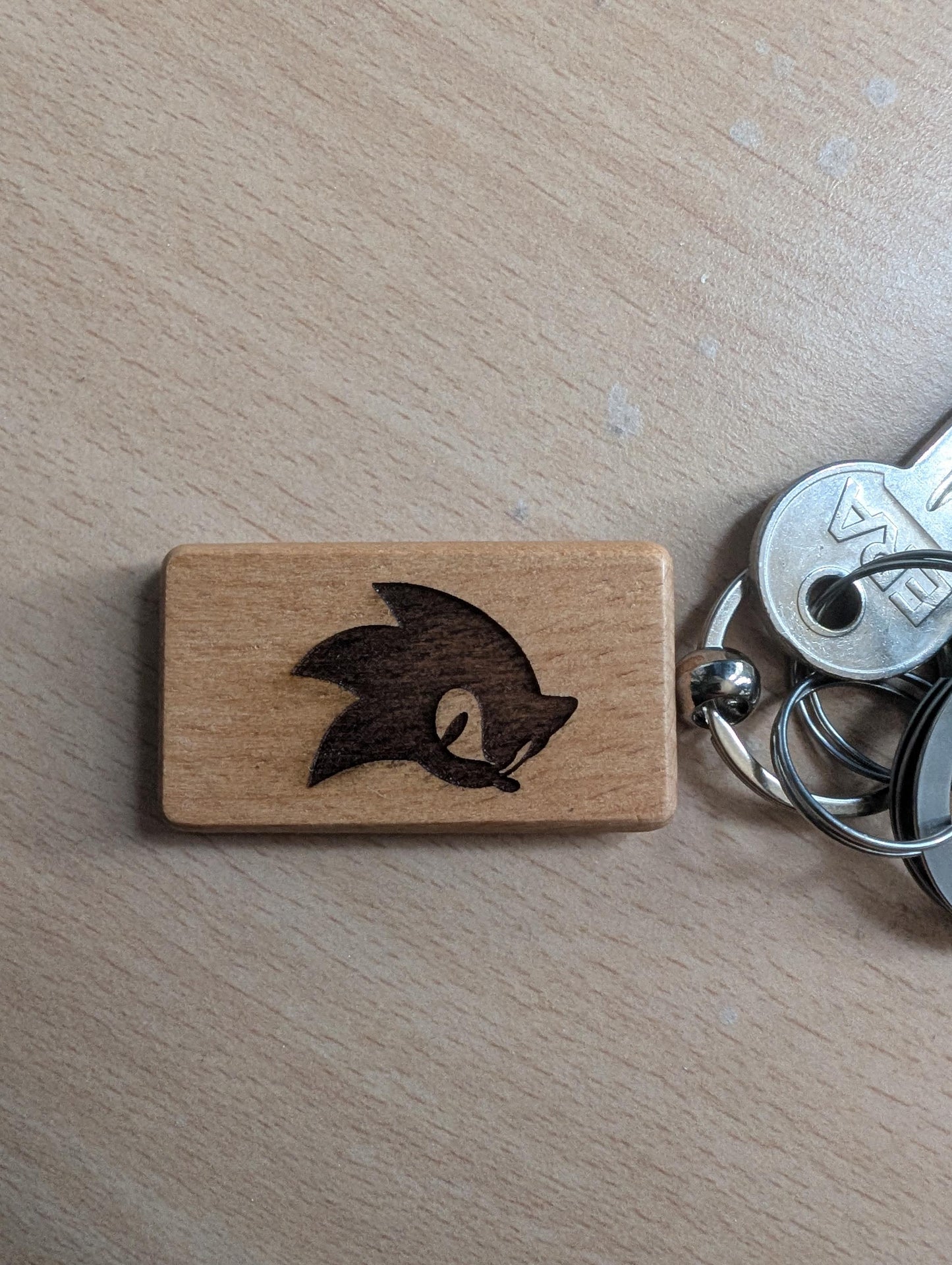 Laser Engraved Sonic Wooden Keychain - Gamer Gift