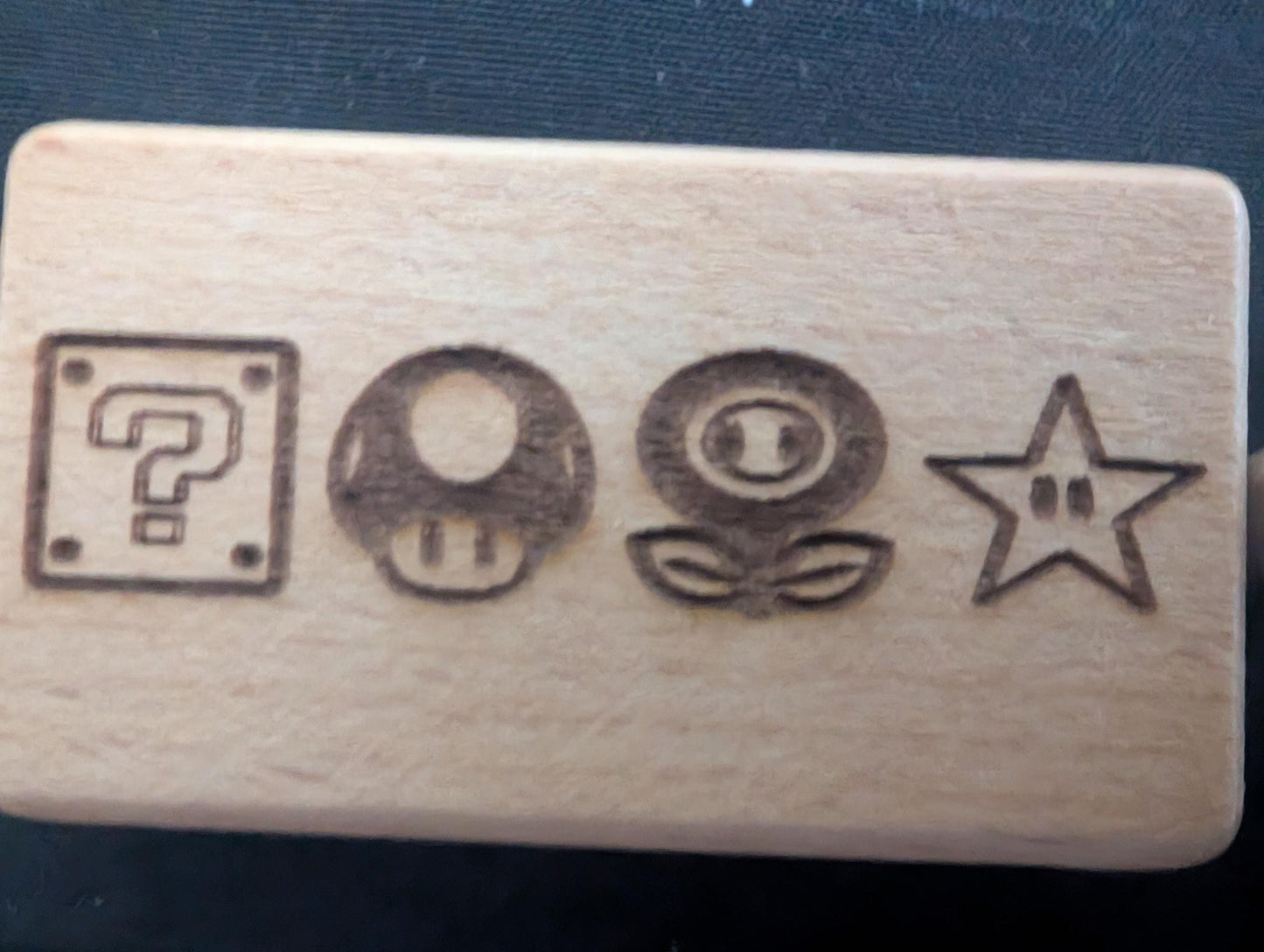 Laser Engraved Mario Power-up Wooden Keychain - Fan Gift