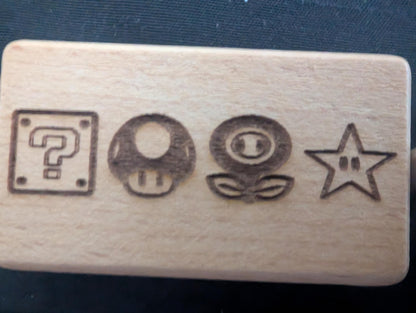 Laser Engraved Mario Power-up Wooden Keychain - Fan Gift