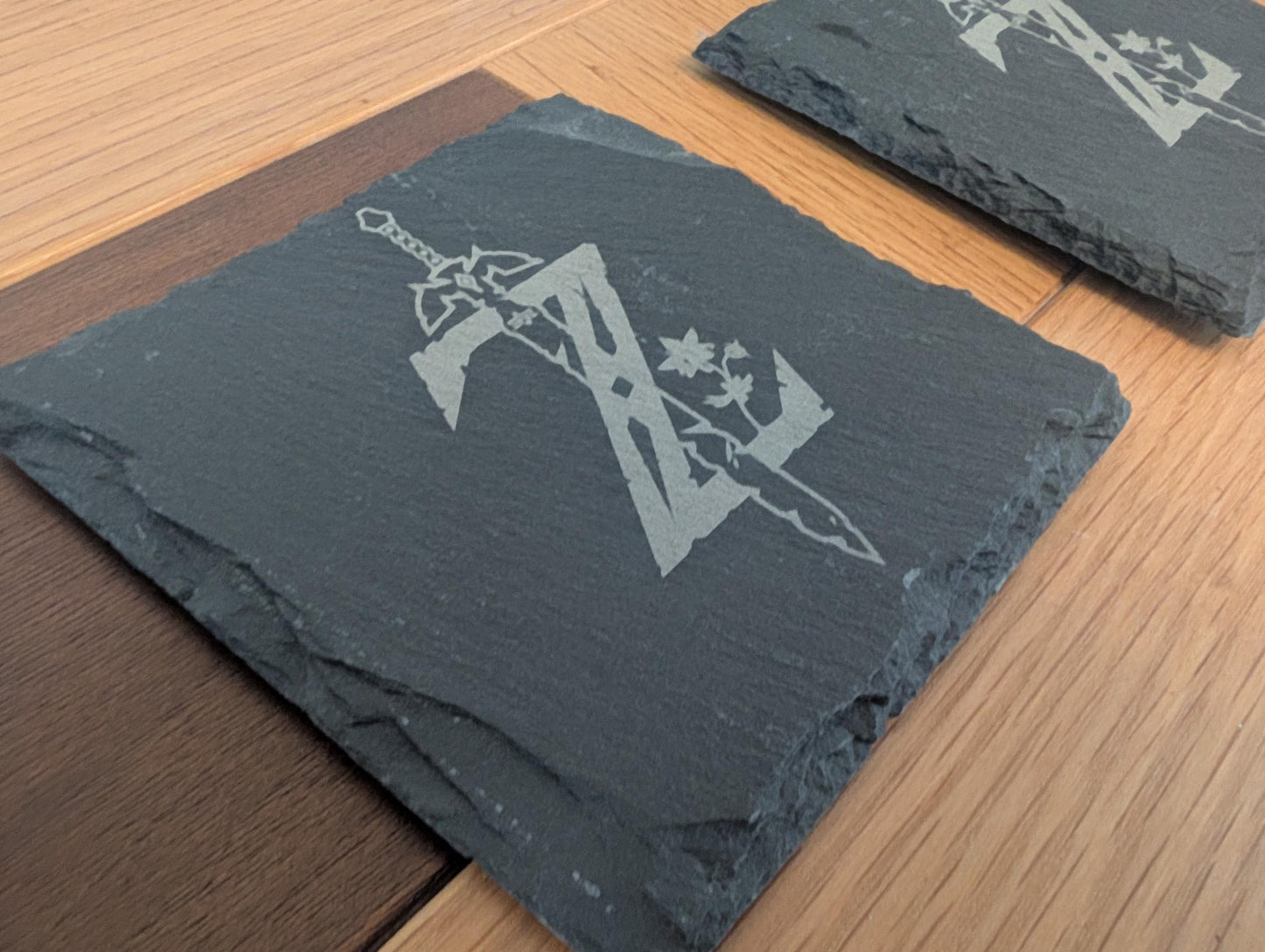 Zelda Slate Engraved Coaster | Handmade Stone Coaster with Soft Feet (Single or Pair)