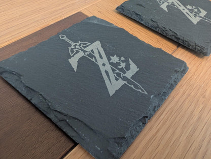 Zelda Slate Engraved Coaster | Handmade Stone Coaster with Soft Feet (Single or Pair)