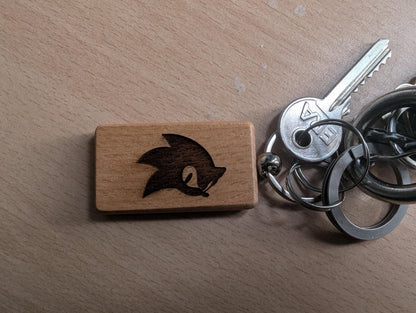 Laser Engraved Sonic Wooden Keychain - Gamer Gift