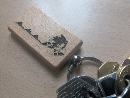 Laser Engraved Sonic the Hedgehog Wooden Keychain - Fan Gift