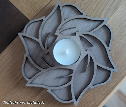 Wooden Lotus Tealight Holder – Handmade Layered Wood Candle Holder (Single or Pair)
