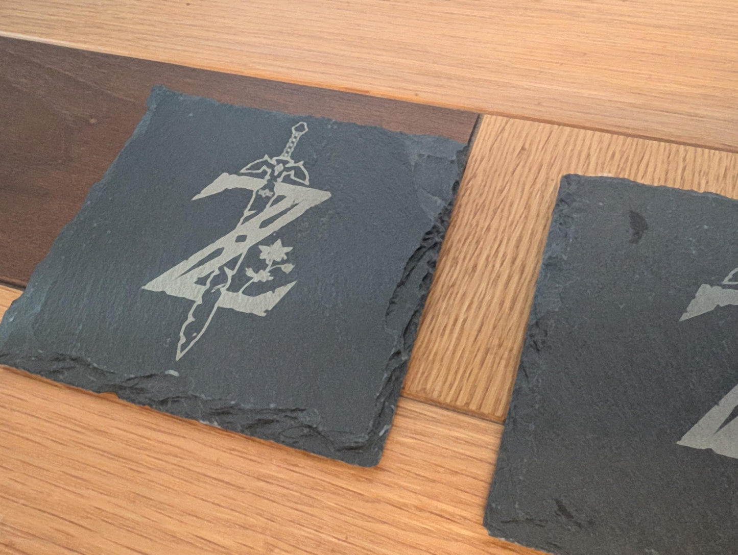 Zelda Slate Engraved Coaster | Handmade Stone Coaster with Soft Feet (Single or Pair)