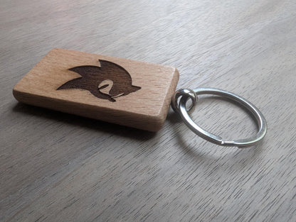 Laser Engraved Sonic Wooden Keychain - Gamer Gift