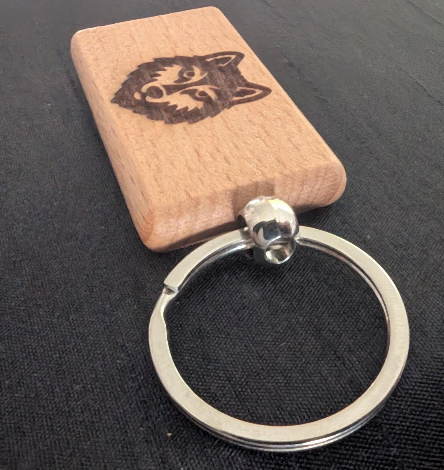 Handmade Wooden Wolf Keychain –  Animal Key Ring