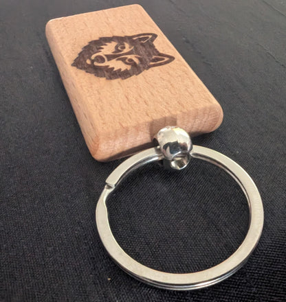 Handmade Wooden Wolf Keychain –  Animal Key Ring