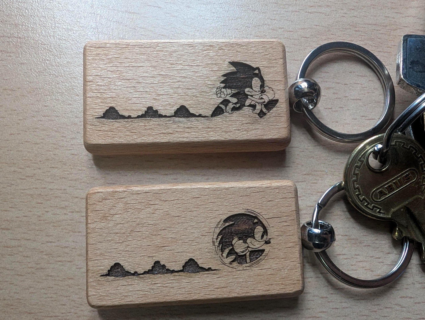 Laser Engraved Sonic the Hedgehog Wooden Keychain - Fan Gift
