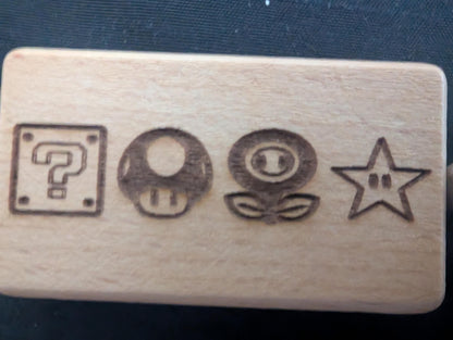 Laser Engraved Mario Power-up Wooden Keychain - Fan Gift