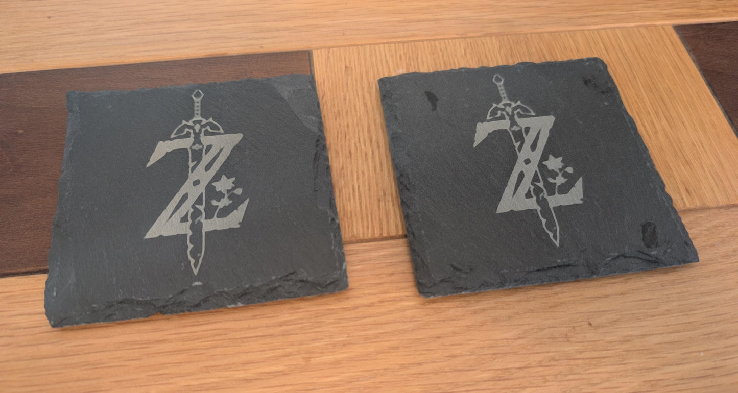 Zelda Slate Engraved Coaster | Handmade Stone Coaster with Soft Feet (Single or Pair)