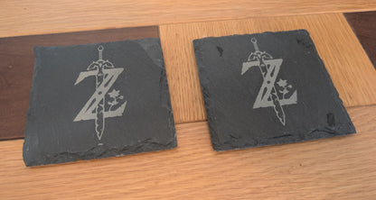 Zelda Slate Engraved Coaster | Handmade Stone Coaster with Soft Feet (Single or Pair)