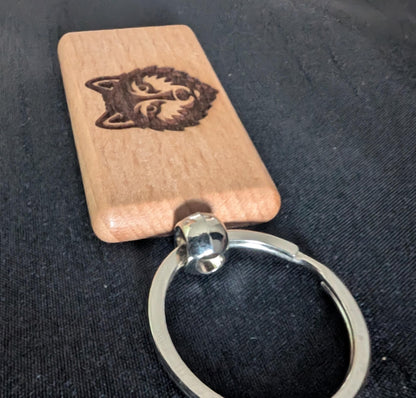 Handmade Wooden Wolf Keychain –  Animal Key Ring