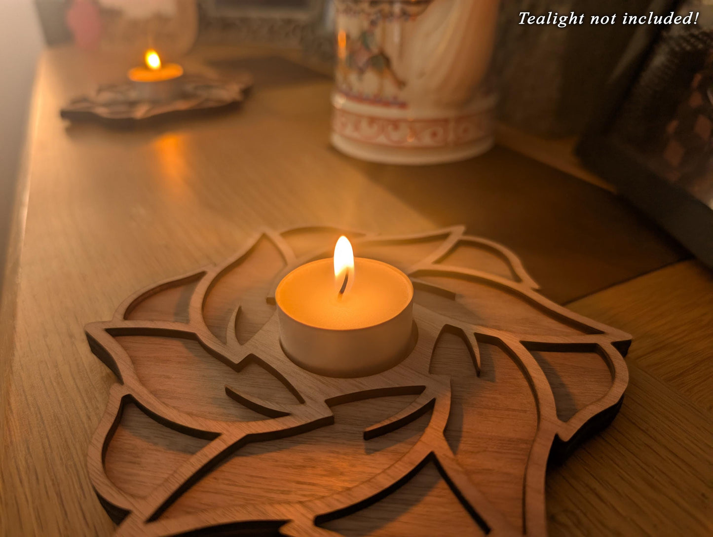 Wooden Lotus Tealight Holder – Handmade Layered Wood Candle Holder (Single or Pair)