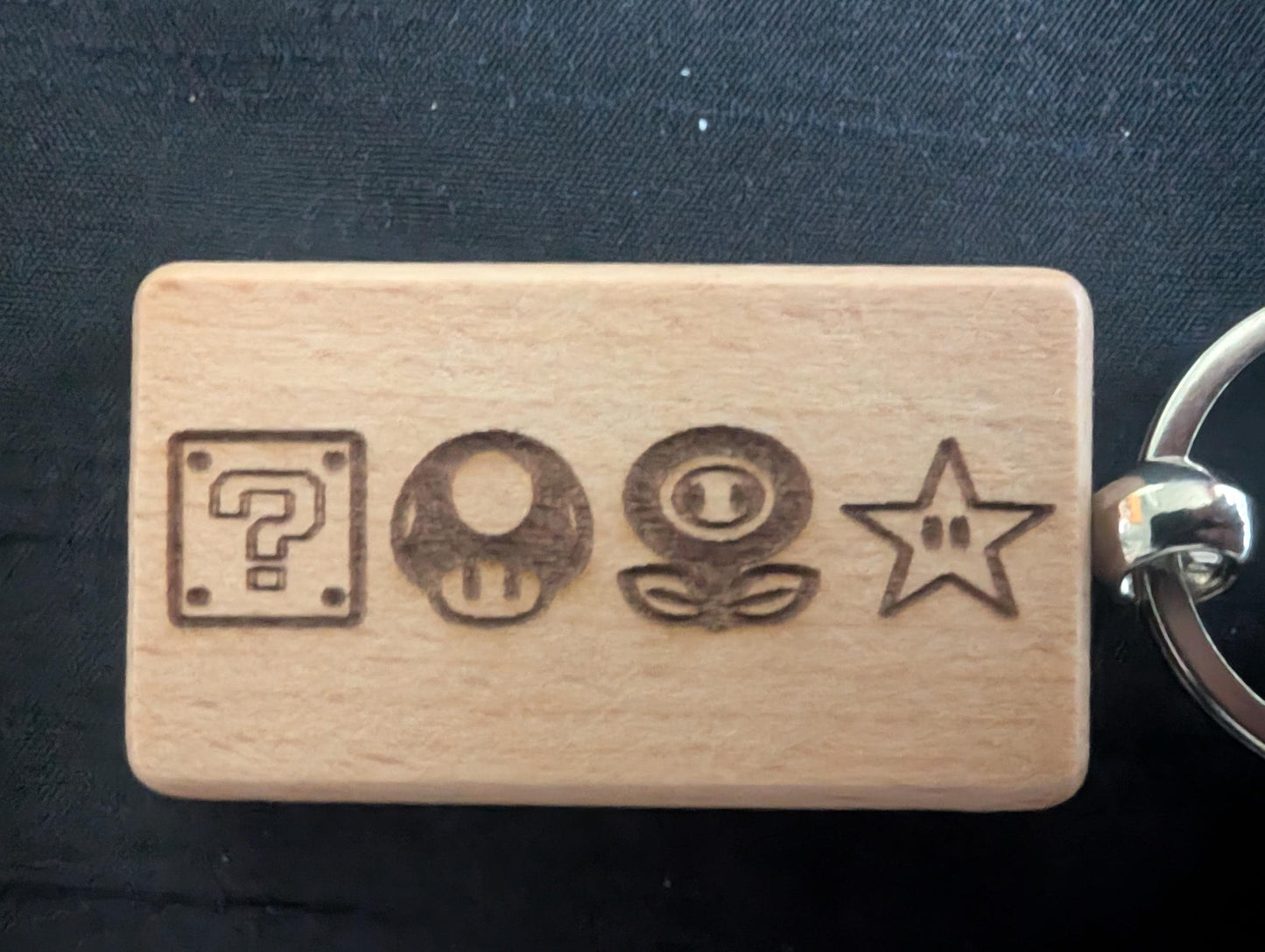 Laser Engraved Mario Power-up Wooden Keychain - Fan Gift