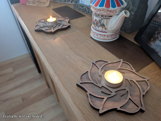 Wooden Lotus Tealight Holder – Handmade Layered Wood Candle Holder (Single or Pair)
