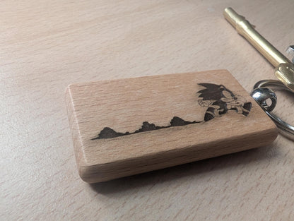 Laser Engraved Sonic the Hedgehog Wooden Keychain - Fan Gift