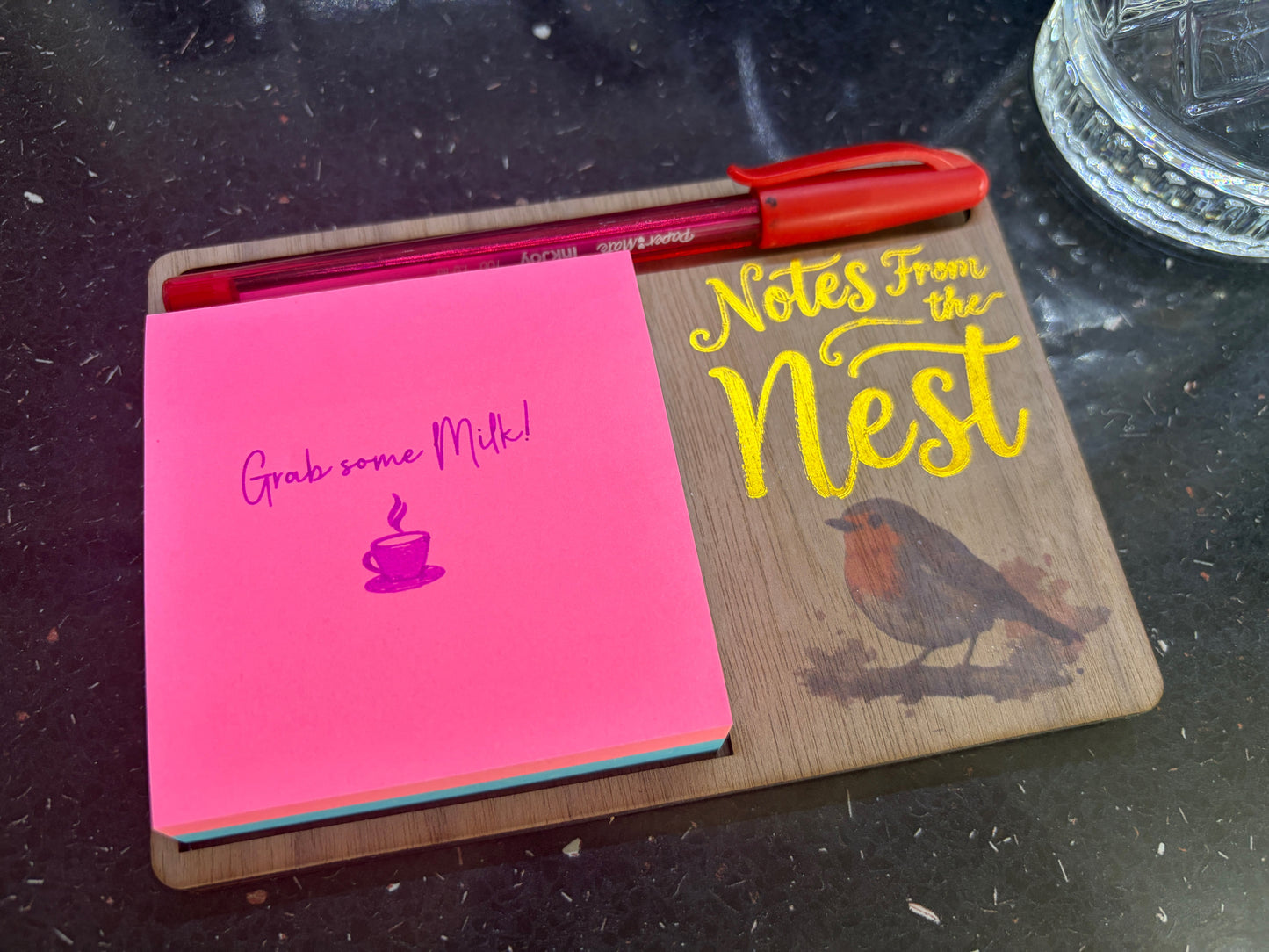 Robin Sticky Note Holder | Notes From The Nest Desk Organiser | Wooden Post-it Note Pad Holder | Bird Lover Gift | Rustic Office Desk Accessory