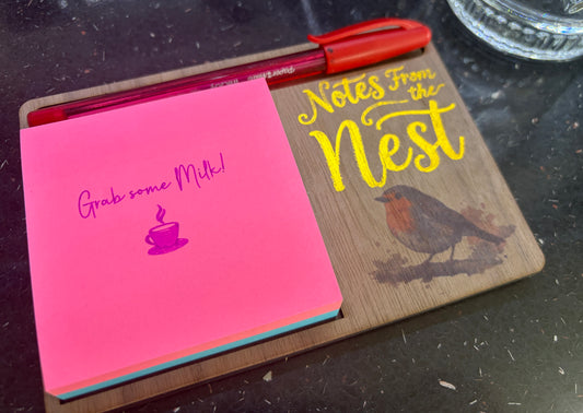 Robin Sticky Note Holder | Notes From The Nest Desk Organiser | Wooden Post-it Note Pad Holder | Bird Lover Gift | Rustic Office Desk Accessory