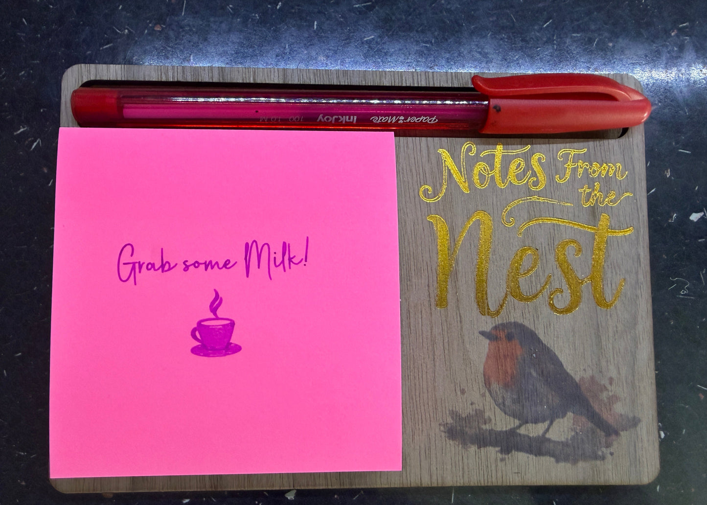 Robin Sticky Note Holder | Notes From The Nest Desk Organiser | Wooden Post-it Note Pad Holder | Bird Lover Gift | Rustic Office Desk Accessory
