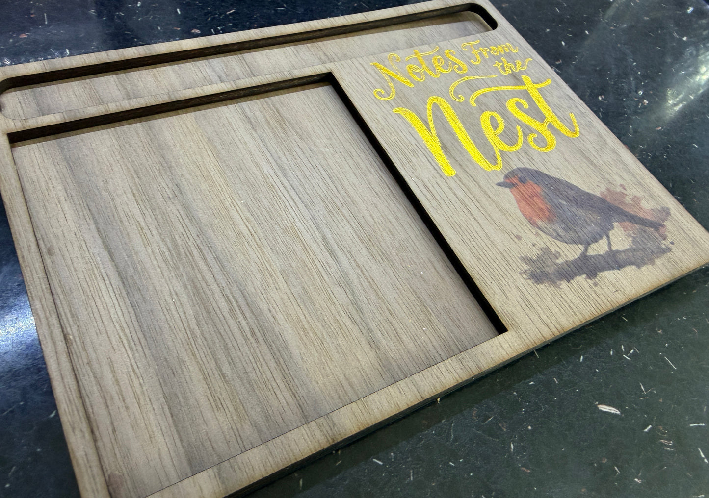 Robin Sticky Note Holder | Notes From The Nest Desk Organiser | Wooden Post-it Note Pad Holder | Bird Lover Gift | Rustic Office Desk Accessory