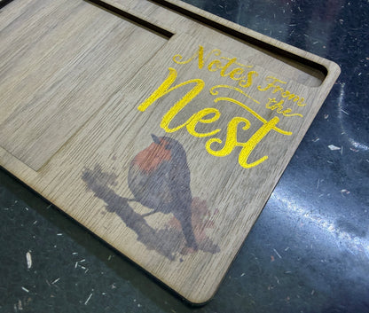 Robin Sticky Note Holder | Notes From The Nest Desk Organiser | Wooden Post-it Note Pad Holder | Bird Lover Gift | Rustic Office Desk Accessory