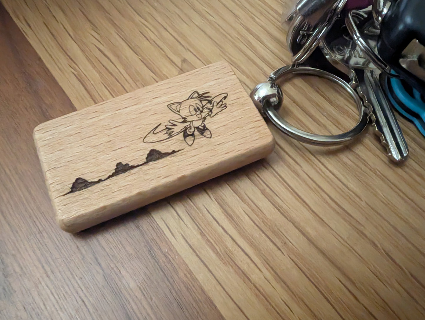 Laser Engraved Sonic the Hedgehog Wooden Keychain - Fan Gift