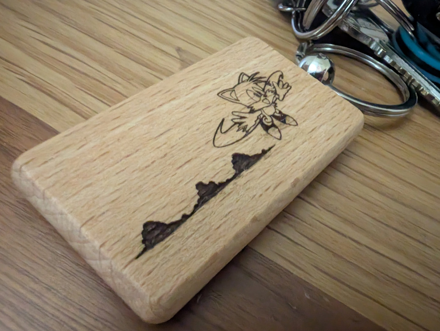 Laser Engraved Sonic the Hedgehog Wooden Keychain - Fan Gift