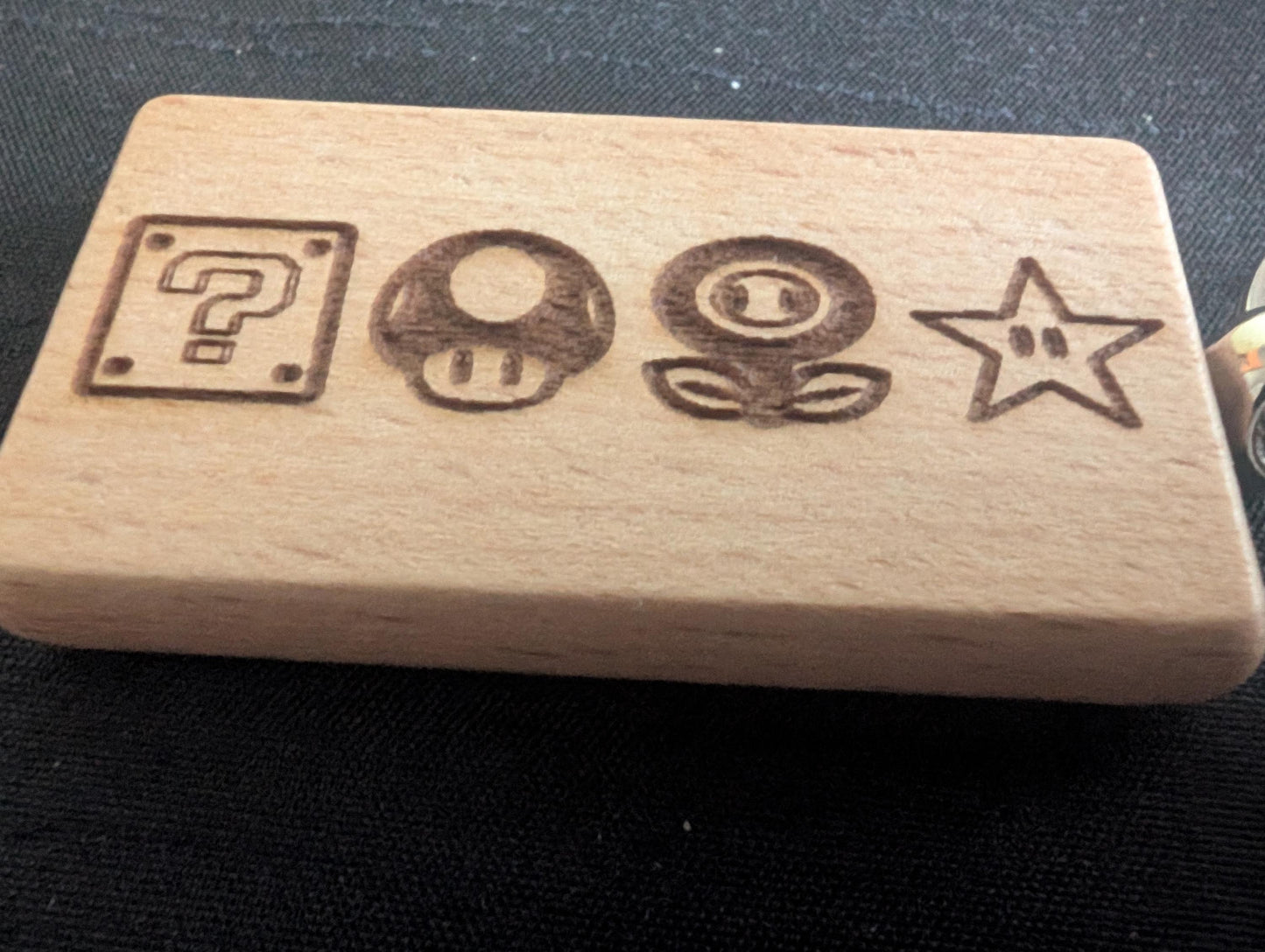 Laser Engraved Mario Power-up Wooden Keychain - Fan Gift