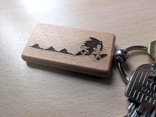 Laser Engraved Sonic the Hedgehog Wooden Keychain - Fan Gift