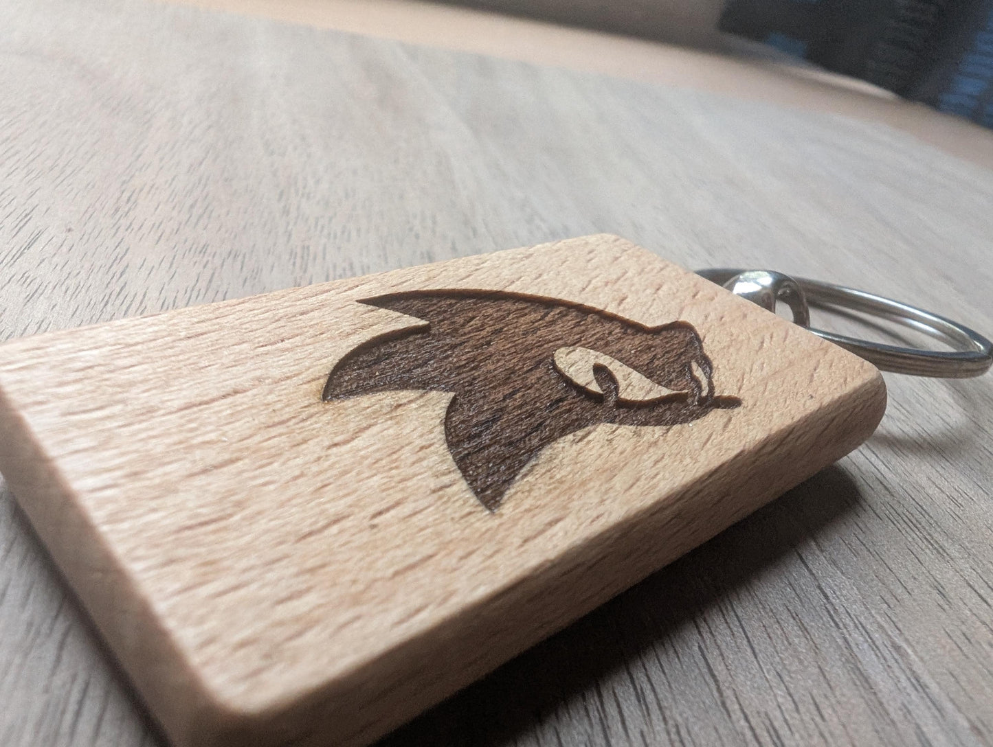Laser Engraved Sonic Wooden Keychain - Gamer Gift