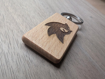 Laser Engraved Sonic Wooden Keychain - Gamer Gift
