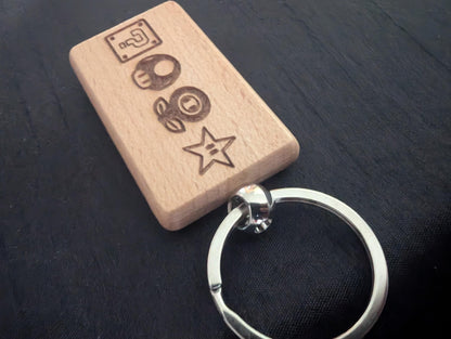 Laser Engraved Mario Power-up Wooden Keychain - Fan Gift