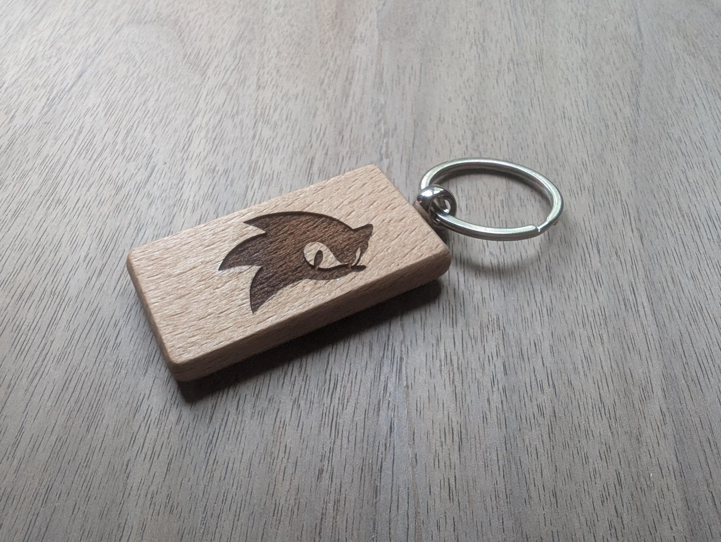 Laser Engraved Sonic Wooden Keychain - Gamer Gift