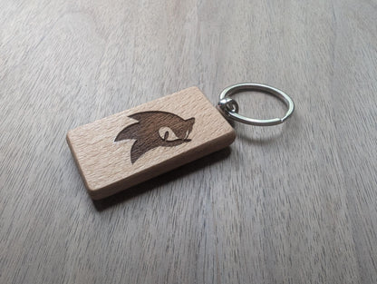 Laser Engraved Sonic Wooden Keychain - Gamer Gift