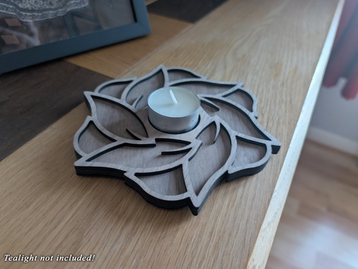 Wooden Lotus Tealight Holder – Handmade Layered Wood Candle Holder (Single or Pair)