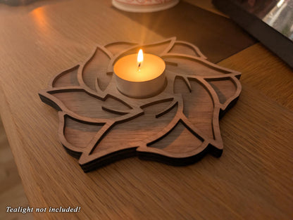 Wooden Lotus Tealight Holder – Handmade Layered Wood Candle Holder (Single or Pair)